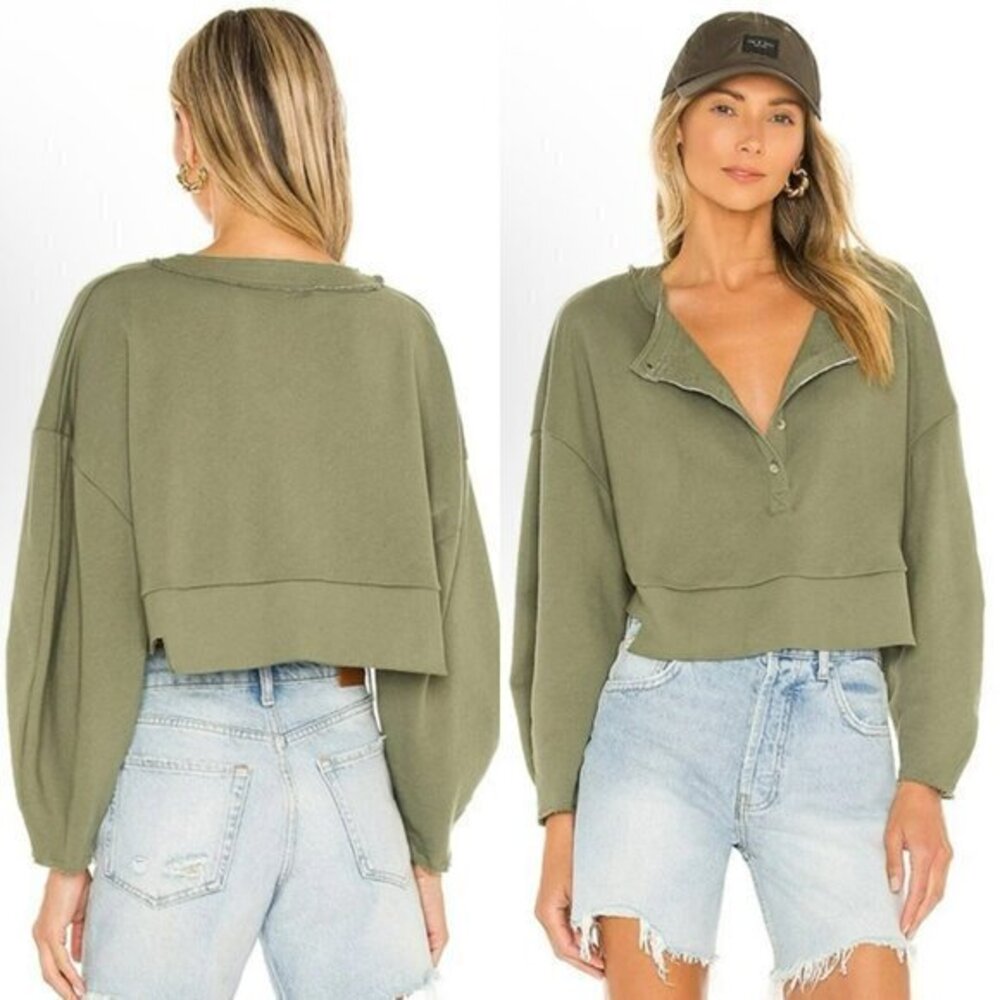 Lovers and Friends Oversized Henley Pullover - Olive Green